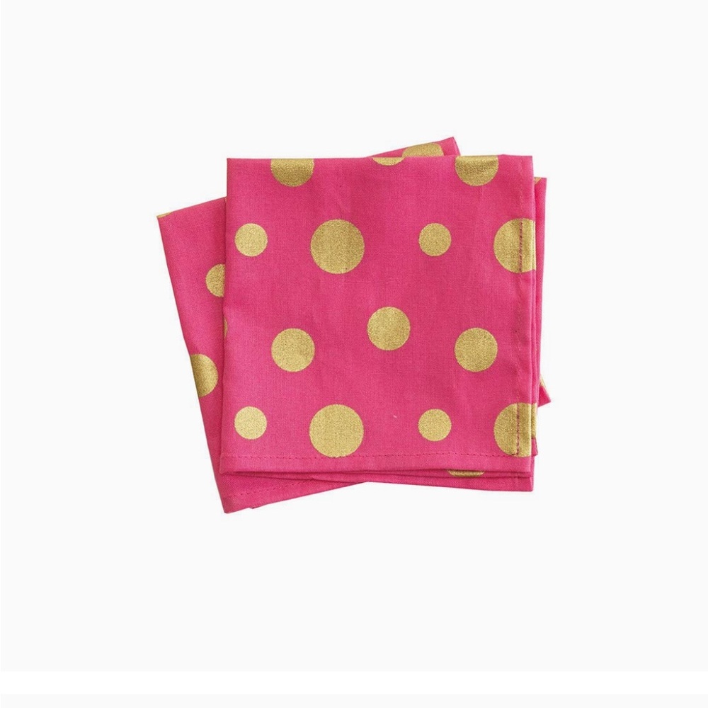 Jessie Steele Pink and Gold Retro Polka Dot 4 Piece Cloth Cocktail Napkin Set